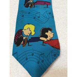 Vintage Peanuts Snoopy Tie 100% Silk made in the USA Music Notes 56"